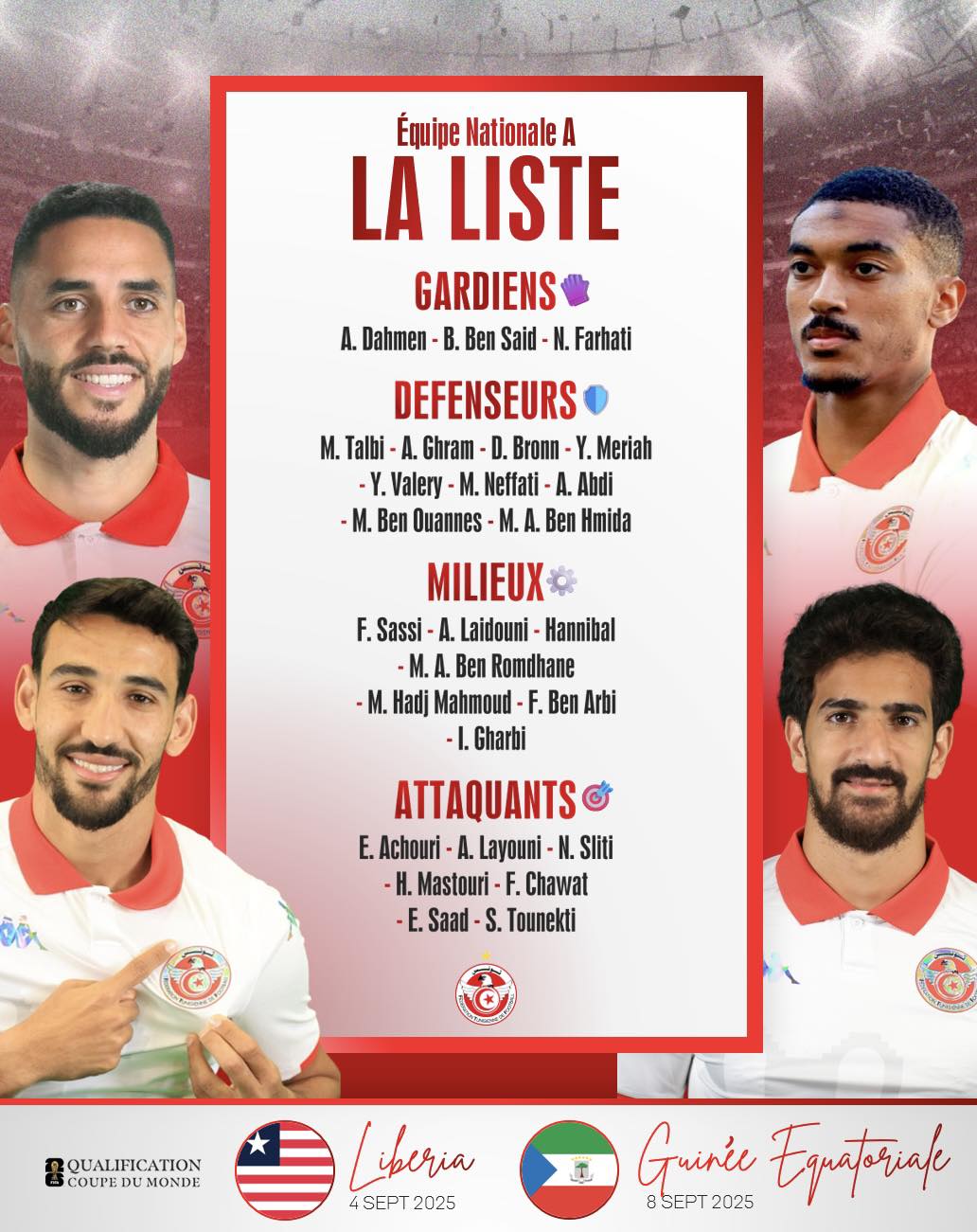 سامي الطرابلسي يعلن قائمة المنتخب التونسي لمواجهتي ليبيريا وغينيا الاستوائية في تصفيات المونديال