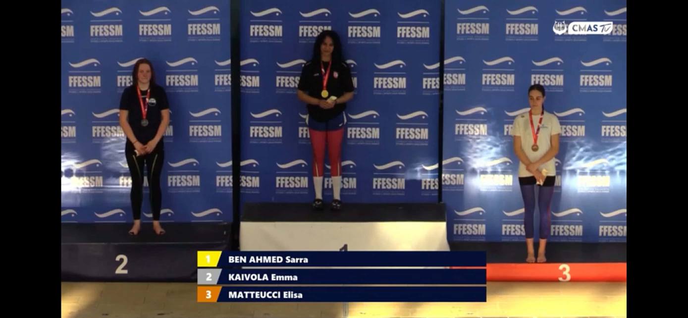 كاس العالم للسباحة بالزعانف :  الذهب لسارة بن أحمد في الوسطيات والفضة لمحمد أمين العلوي في الأكابر