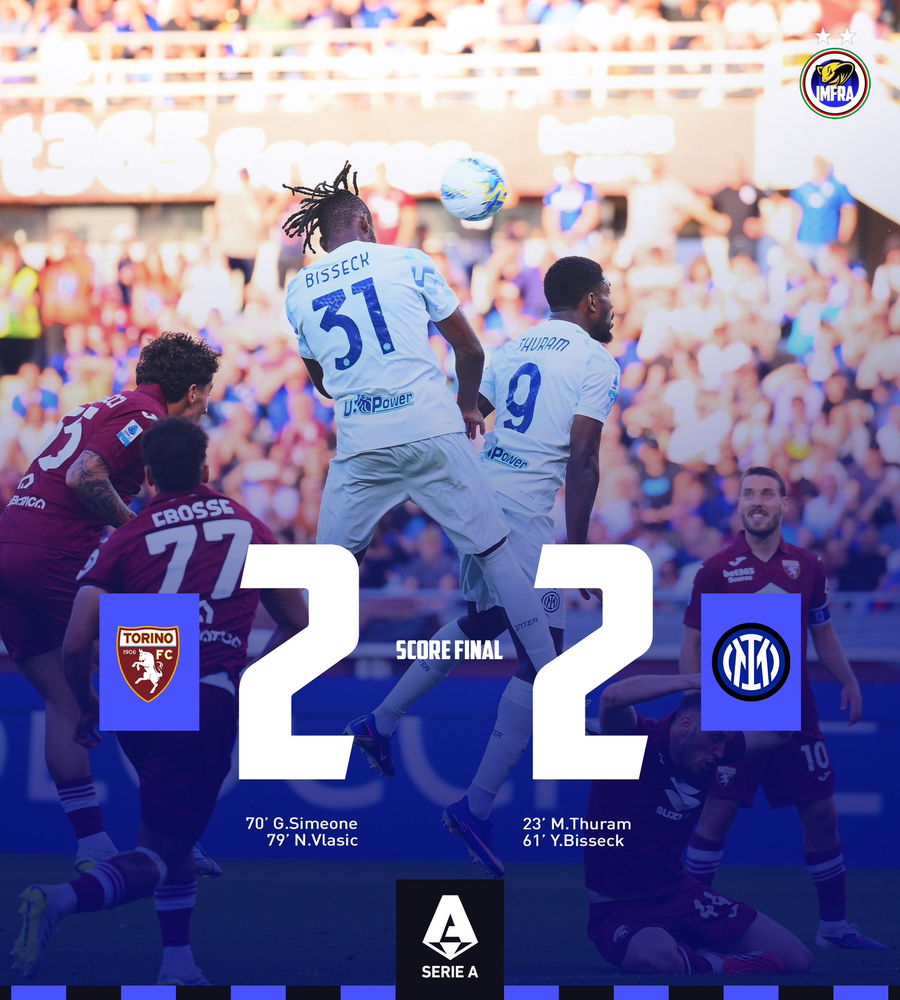 بطولة ايطاليا:إنتر المتصدر يتعادل 2-2 مع تورينو