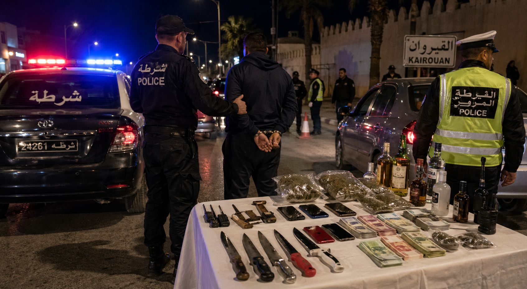 القيروان: إيقاف 45 مفتشا عنهم وحجز ممنوعات وأجهزة الكترونيّة مجهولة المصدر خلال حملة أمنيّة وسط مدينة القيروان