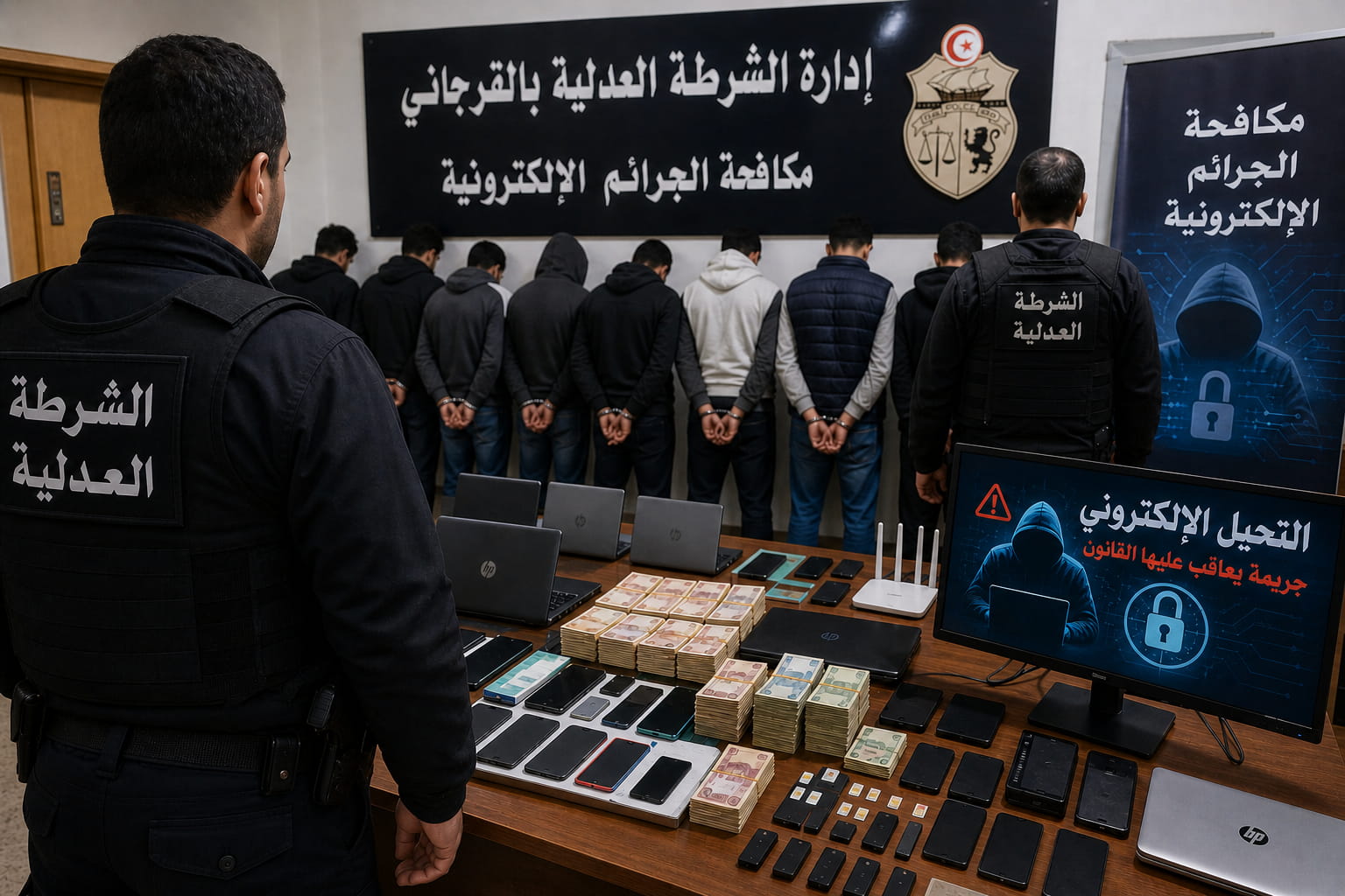 ادارة الشرطة العدلية بالقرجاني تستهدف شبكات التحيل الإلكتروني وايقاف عشرات الاشخاص