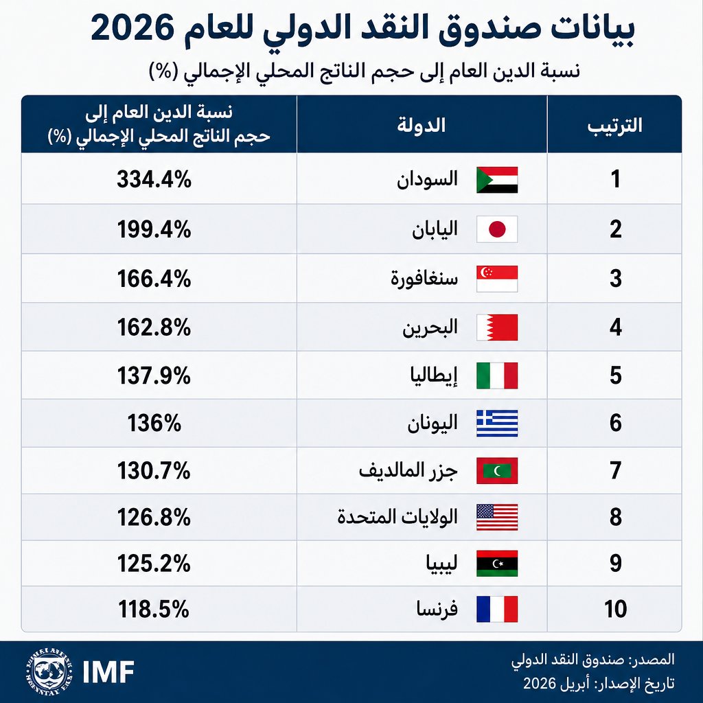 أكبر 10 دول مديونية في العالم.. السودان يتصدر القائمة بنسبة تتجاوز 334% من الناتج المحلي