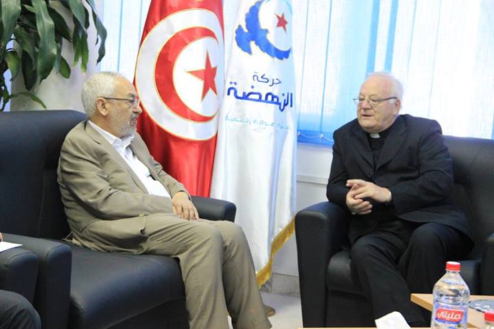 راشد الغنوشي يلتقي مطران الكنيسة الكاثوليكية بتونس السيد إيلاريو أنتونيازي
